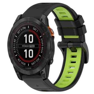 For Garmin Fenix 7X 26mm Sports Two-Color Silicone Watch Band(Black+Lime Green)