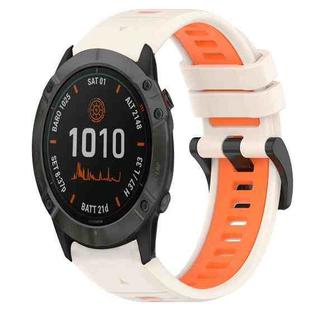 For Garmin Fenix 6X 26mm Sports Two-Color Silicone Watch Band(Starlight+Orange)