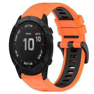 For Garmin Fenix 6X Sapphire 26mm Sports Two-Color Silicone Watch Band(Orange+Black)