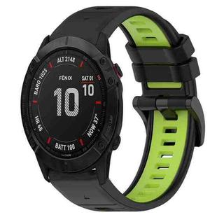 For Garmin Fenix 6X Sapphire 26mm Sports Two-Color Silicone Watch Band(Black+Lime Green)