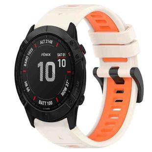 For Garmin Fenix 6X Sapphire 26mm Sports Two-Color Silicone Watch Band(Starlight+Orange)