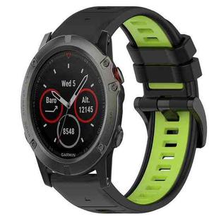 For Garmin Fenix 5X Sapphire 26mm Sports Two-Color Silicone Watch Band(Black+Lime Green)