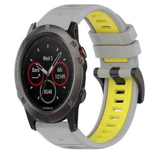 For Garmin Fenix 5X Sapphire 26mm Sports Two-Color Silicone Watch Band(Grey+Yellow)