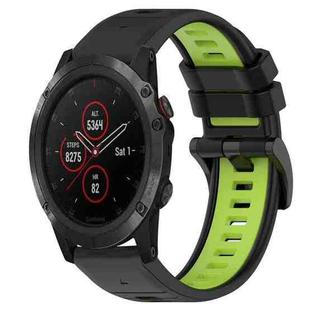 For Garmin Fenix 5X Plus 26mm Sports Two-Color Silicone Watch Band(Black+Lime Green)