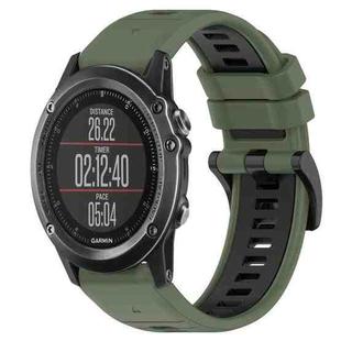 For Garmin Fenix 3 26mm Sports Two-Color Silicone Watch Band(Olive Green+Black)