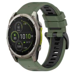 For Garmin Fenix 8 MIP 51mm Sports Two-Color 26mm Silicone Watch Band(Olive Green+Black)