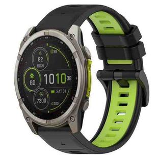 For Garmin Fenix 8 MIP 51mm Sports Two-Color 26mm Silicone Watch Band(Black+Lime Green)