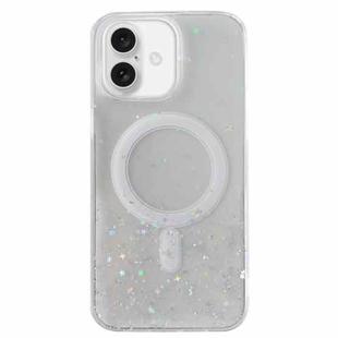 For iPhone 16 Glitter MagSafe Hybrid Clear TPU Phone Case(White)