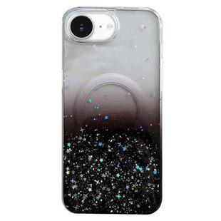 For iPhone 16e Glitter MagSafe Hybrid Clear TPU Phone Case(Black)