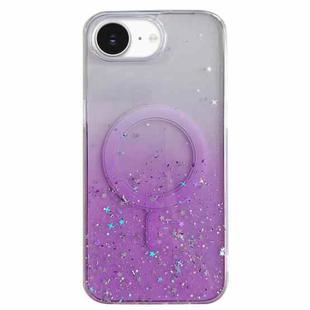 For iPhone 16e Glitter MagSafe Hybrid Clear TPU Phone Case(Purple)
