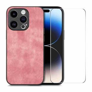 For iPhone 14 Pro ENKAY Retro Leather Skin PC Phone Case with High Aluminum-silicon Glass Film(Pink)