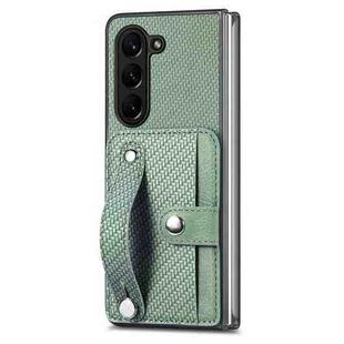 For Samsung Galaxy Z Fold5 Wristband Kickstand Card Wallet Back Cover Phone Case(Green)