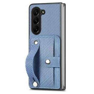 For Samsung Galaxy Z Fold6 Wristband Kickstand Card Wallet Back Cover Phone Case(Blue)