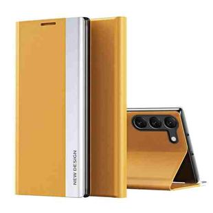 For Samsung Galaxy S24 5G Side Electroplated Adsorption Leather Phone Case(Yellow)