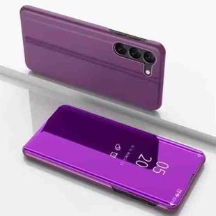 For Samsung Galaxy A15 Plated Mirror Horizontal Flip Leather Phone Case with Holder(Purple)