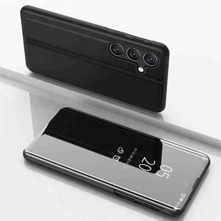 For Samsung Galaxy A15 Plated Mirror Horizontal Flip Leather Phone Case with Holder(Black)