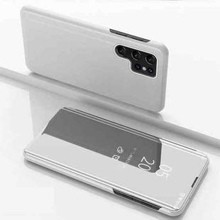 For Samsung Galaxy S24 Ultra 5G Plated Mirror Horizontal Flip Leather Phone Case with Holder(Silver)