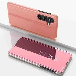 For Samsung Galaxy A36 Plated Mirror Horizontal Flip Leather Phone Case with Holder(Rose Gold)