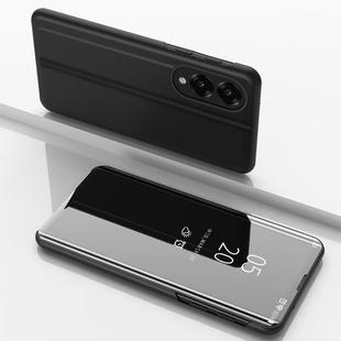 For Samsung Galaxy S25 Edge 5G Plated Mirror Horizontal Flip Leather Phone Case with Holder(Black)