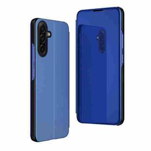 For Samsung Galaxy A17 5G Plated Mirror Horizontal Flip Leather Phone Case with Holder(Blue)