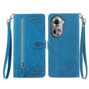 For OPPO Reno11 5G EU Embossed Flower Zipper Leather Phone Case(Blue)