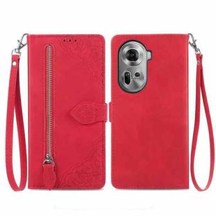 For OPPO Reno11 5G EU Embossed Flower Zipper Leather Phone Case(Red)