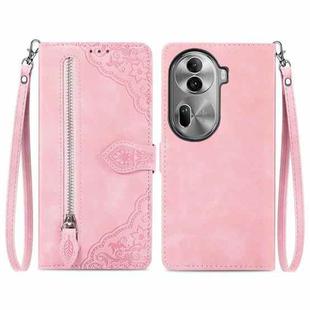 For OPPO Reno11 Pro 5G Embossed Flower Zipper Leather Phone Case(Pink)