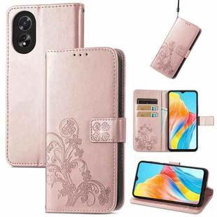 For OPPO Reno10 Global / 10 Pro Global  Four-leaf Clasp Embossed Buckle Leather Phone Case(Rose Gold)