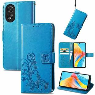 For OPPO Reno10 Global / 10 Pro Global Four-leaf Clasp Embossed Buckle Leather Phone Case(Blue)