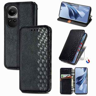 For OPPO Reno10 /10 Pro Global  Cubic Grid Pressed Magnetic Leather Phone Case(Black)