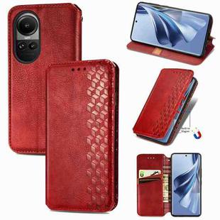 For OPPO Reno10 /10 Pro Global  Cubic Grid Pressed Magnetic Leather Phone Case(Red)