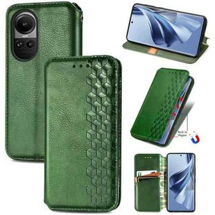 For OPPO Reno10 /10 Pro Global  Cubic Grid Pressed Magnetic Leather Phone Case(Green)