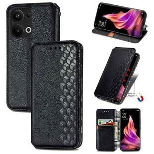 For OPPO Reno9 Pro+ Cubic Grid Pressed Magnetic Leather Phone Case(Black)