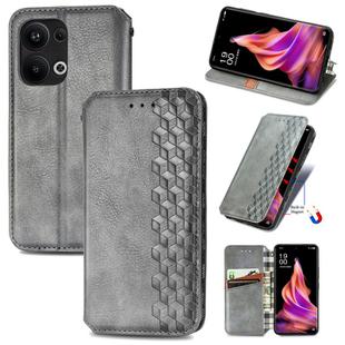 For OPPO Reno9 Pro+ Cubic Grid Pressed Magnetic Leather Phone Case(Grey)