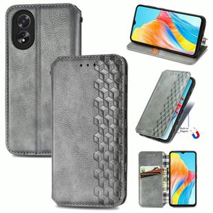 For OPPO A38 Cubic Grid Pressed Magnetic Leather Phone Case(Grey)