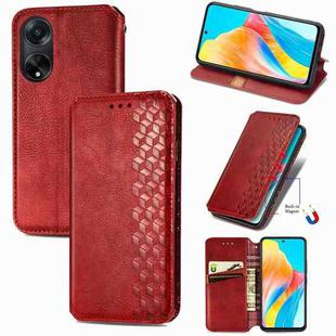 For OPPO A98 Cubic Grid Pressed Magnetic Leather Phone Case(Red)