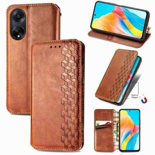 For OPPO A98 Cubic Grid Pressed Magnetic Leather Phone Case(Brown)