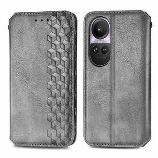 For OPPO Reno10 Pro EU Cubic Grid Pressed Magnetic Leather Phone Case(Grey)