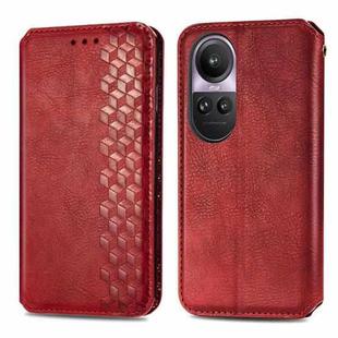 For OPPO Reno10 Pro EU Cubic Grid Pressed Magnetic Leather Phone Case(Red)
