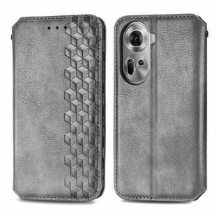 For OPPO Reno11 5G EU Cubic Grid Pressed Magnetic Leather Phone Case(Grey)