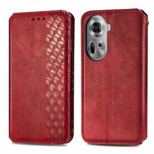 For OPPO Reno11 5G EU Cubic Grid Pressed Magnetic Leather Phone Case(Red)