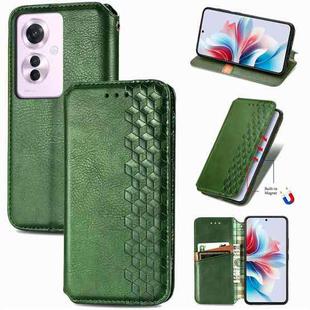 For OPPO Reno11 F 5G Cubic Grid Pressed Magnetic Leather Phone Case(Green)