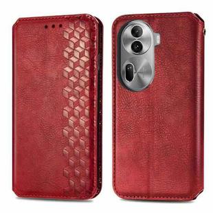 For OPPO Reno11 Pro 5G EU Cubic Grid Pressed Magnetic Leather Phone Case(Red)