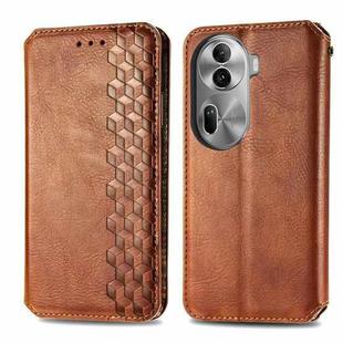 For OPPO Reno11 Pro 5G EU Cubic Grid Pressed Magnetic Leather Phone Case(Brown)