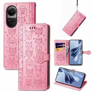 For OPPO Reno10 / Reno10 Pro Global  Cat and Dog Embossed Leather Phone Case(Pink)