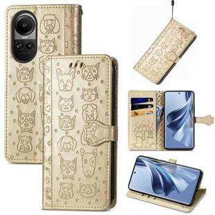 For OPPO Reno10 / Reno10 Pro Global  Cat and Dog Embossed Leather Phone Case(Gold)