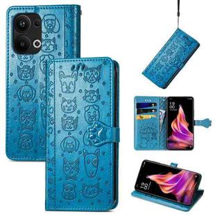 For OPPO Reno9 Pro+ Cat and Dog Embossed Leather Phone Case(Blue)