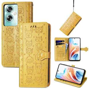 For OPPO A79 5G / A2 5G Cat and Dog Embossed Leather Phone Case(Yellow)