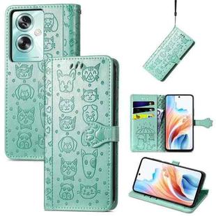 For OPPO A79 5G / A2 5G Cat and Dog Embossed Leather Phone Case(Green)