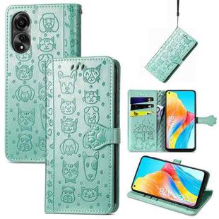 For OPPO A78 4G Cat and Dog Embossed Leather Phone Case(Green)